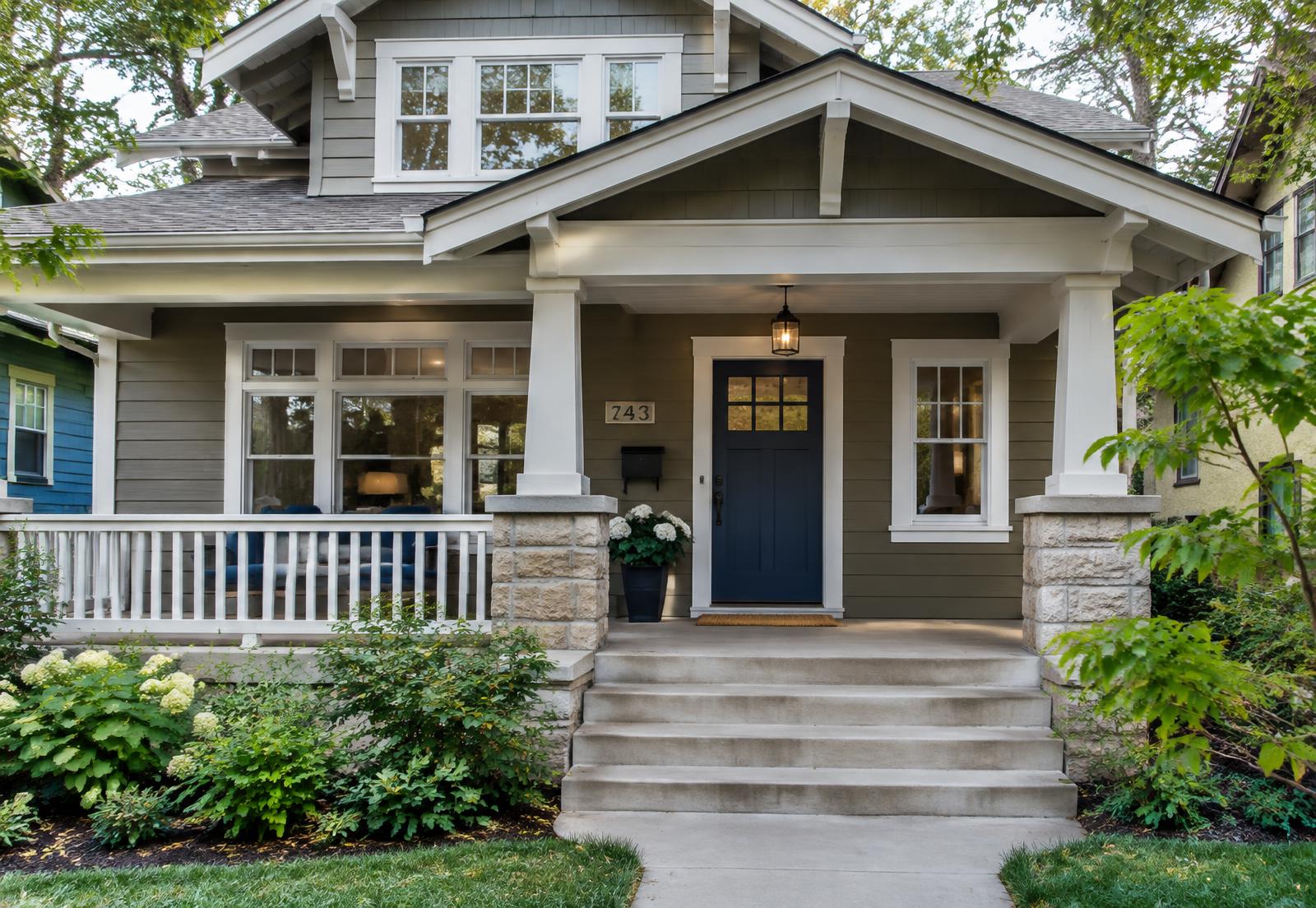 Classic Saint Paul craftsman home with a navy front door